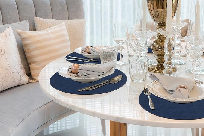 Round Faux Leather Placemat and Coaster 8 Packs, Washable Heat Resistant Dining - Image 8