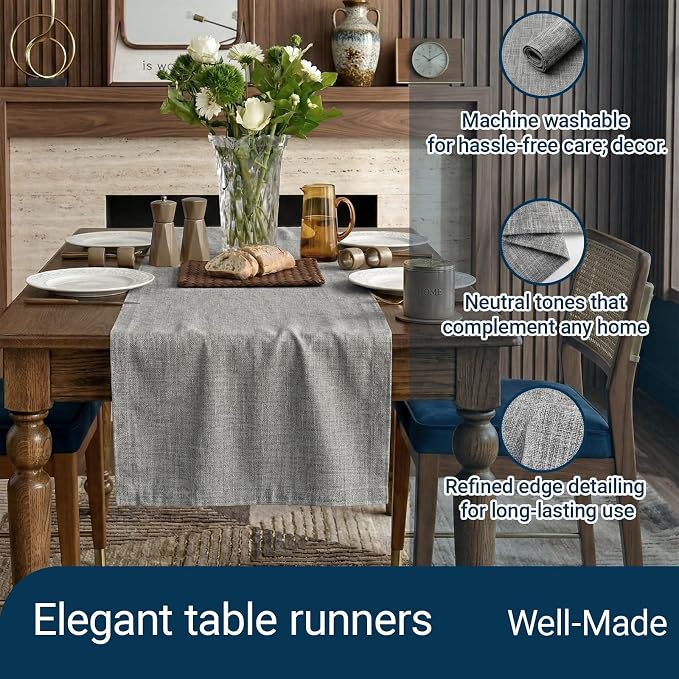 Q&J Fabric Co. Linen-Textured Table Runner 1 Pack 13x72 Inch Charcoal Grey | - Image 2