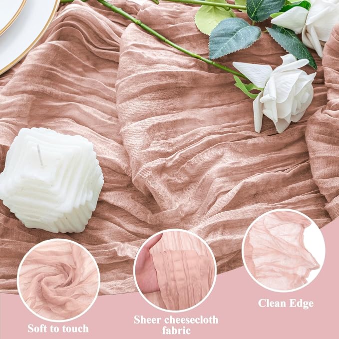 Cheesecloth Table Runner 10FT 12Pcs Dusty Pink Boho Gauze Sheer Runners | - Image 3