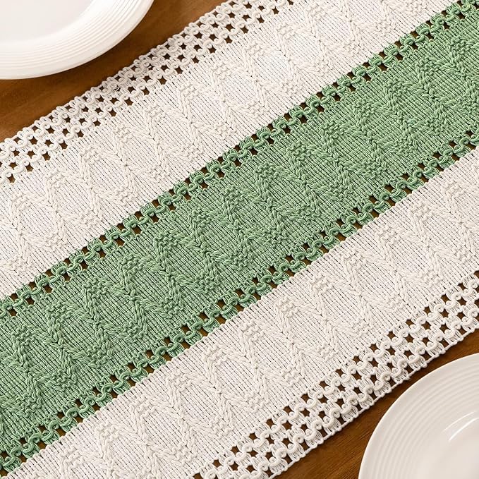 Ivory & Sage Boho Table Runner Macrame Woven Table Runner 12x48 Inch | Small - Image 6