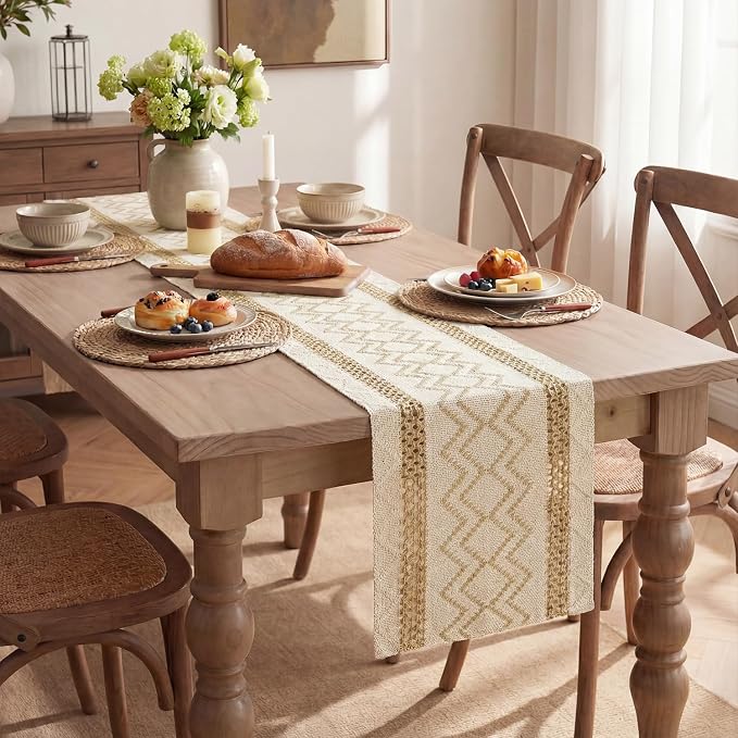 Artoid Mode Burlap Brown Stripe Diamond Woven Table Runner 12x90 Inch | Holiday - Image 5
