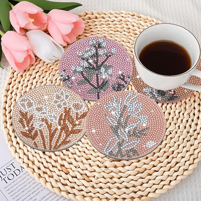 8 Pcs Boho Diamond Art Painting Coasters Holder Floral | Abstract Diamond Art - Image 5