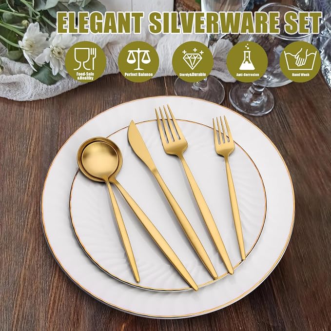 40 Piece Gold Silverware Set for 8, Terlulu Stainless Steel Flatware Set - Image 5