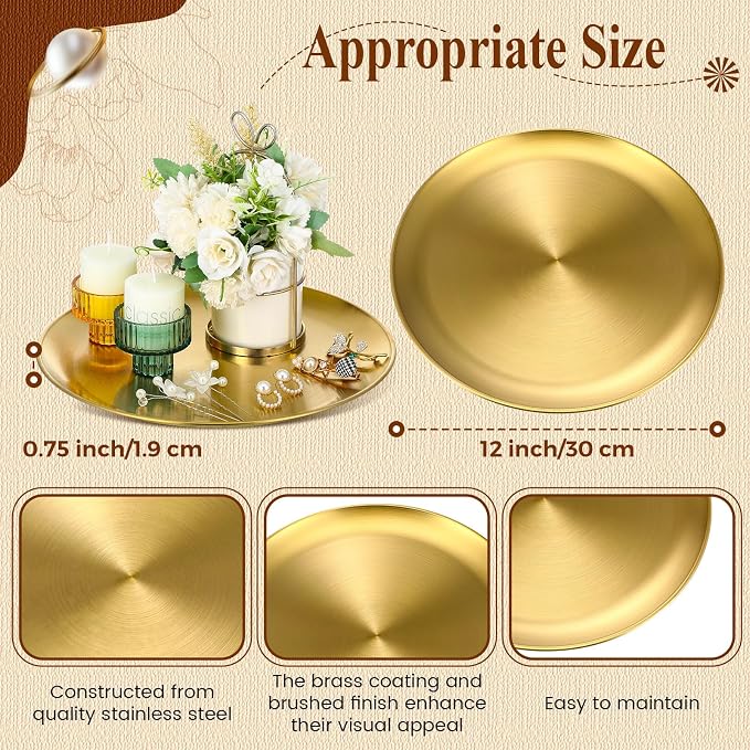 Nuogo 6 Pcs 12 Inch Gold Round Tray - Image 2