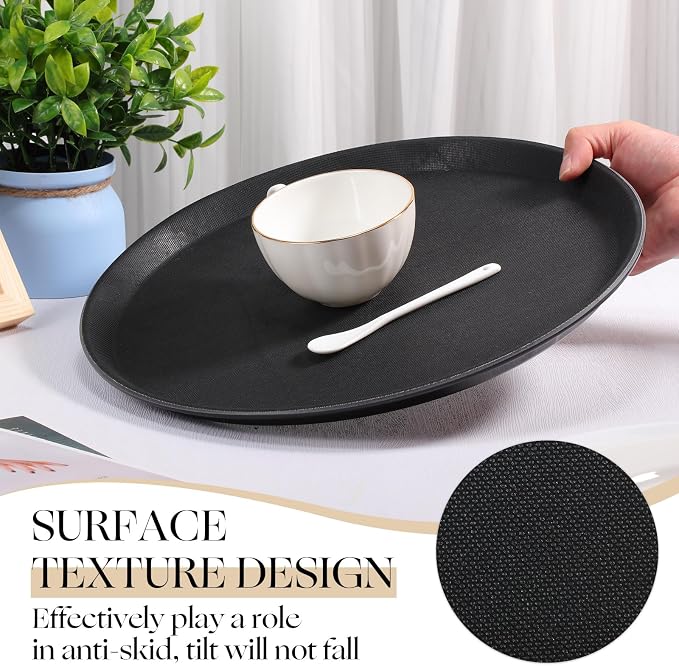 Zopeal 8 Pieces Black Round Restaurant Serving Tray, Plastic Non Slip Surface - Image 4