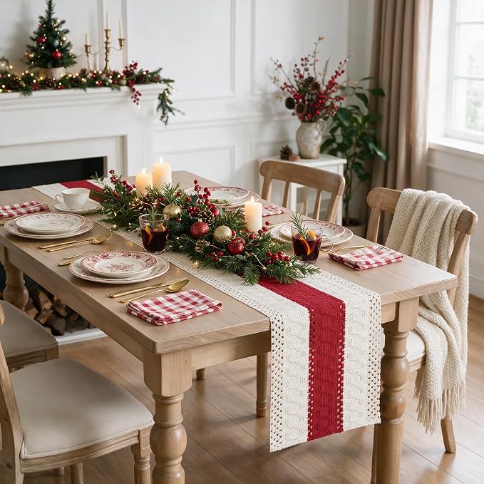 Artoid Mode Rose Red Farmhouse Rustic Table Runner 12x72 Inch | Seasonal - Image 6