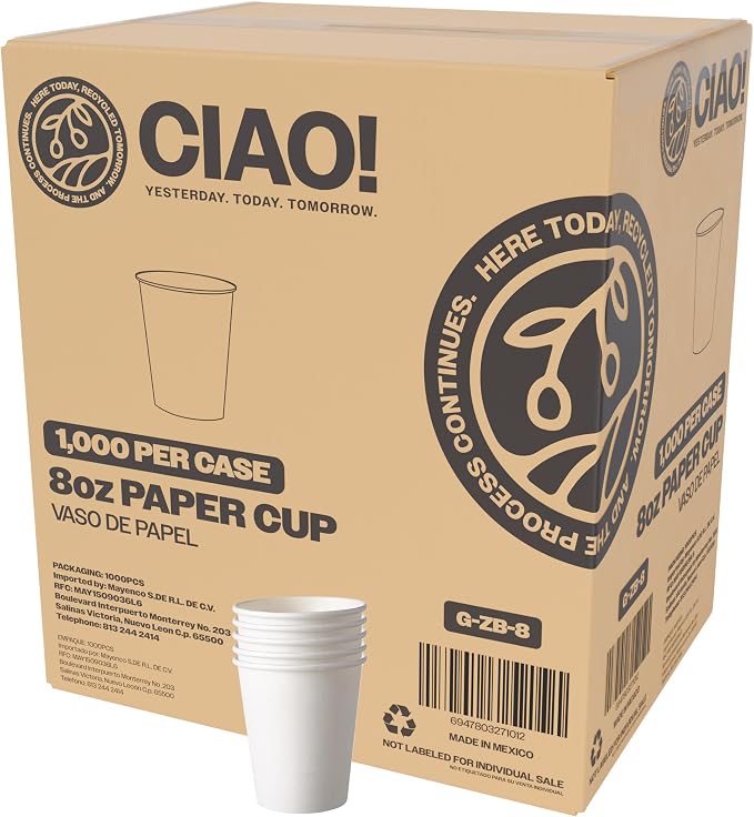 CIAO! 8oz White Paper Hot Cup, Disposable, 80mm Diameter 1 by Ciao