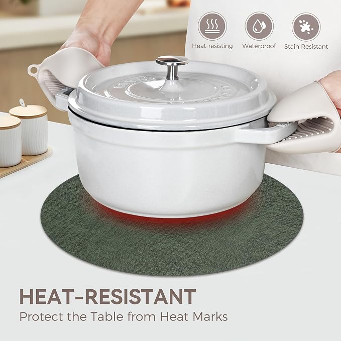13" Round Placemats Set of 4, Reversible Faux Leather Heat Resistant Table Mats - Image 3