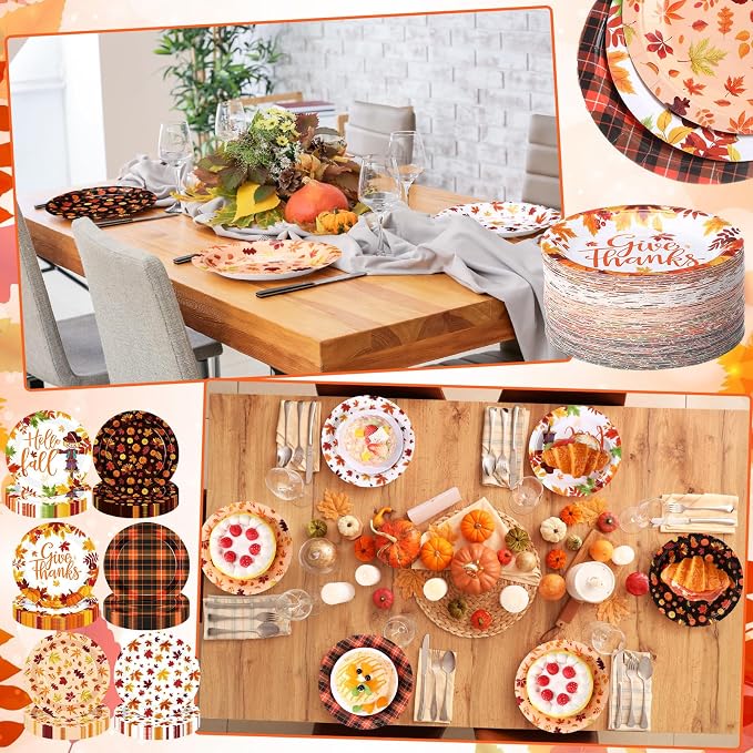 120 Pcs Fall Paper Plates 7 Inch Hello Fall Dessert Plates, Maple Leaves Dinner - Image 5
