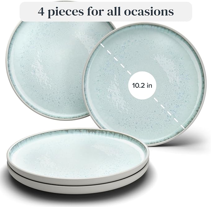 Stoneware dinner plates set 4 pcs – 10.2" beige & blue ceramic plates - Image 3