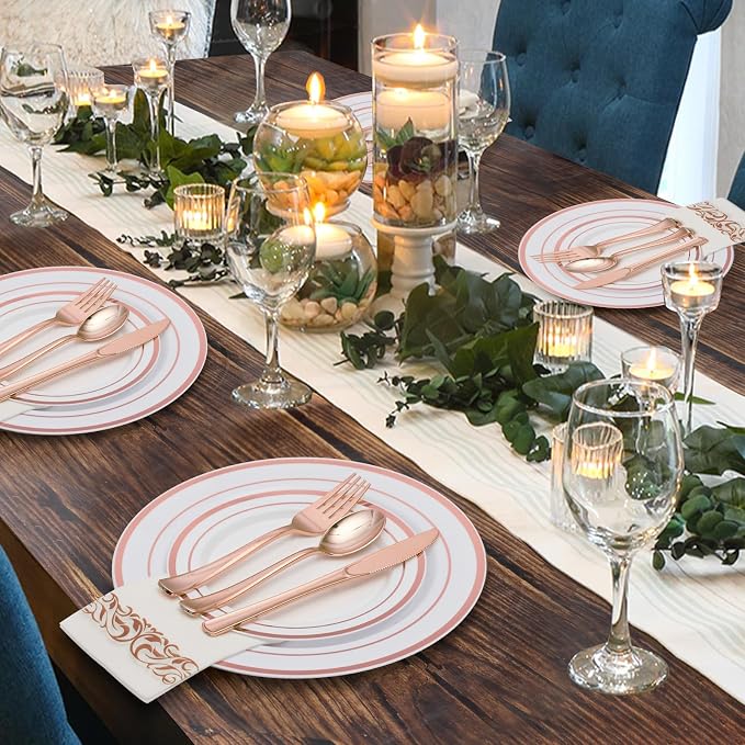 175 Pcs Rose Gold Disposable Party Dinnerware Sets - Image 6