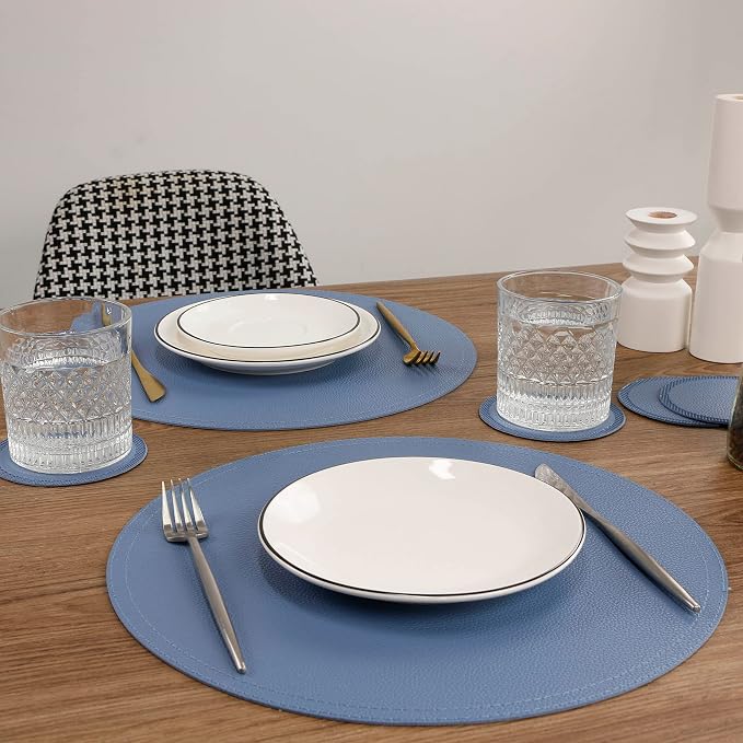 Jovono Faux Leather Round Placemats and Coasters, Coffee Mats Kitchen Table Mats - Image 4