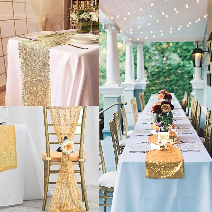 12 Packs 12 X 72 Inch Gold Sequin Table Runner Glitter Dining Table Runner - Image 8