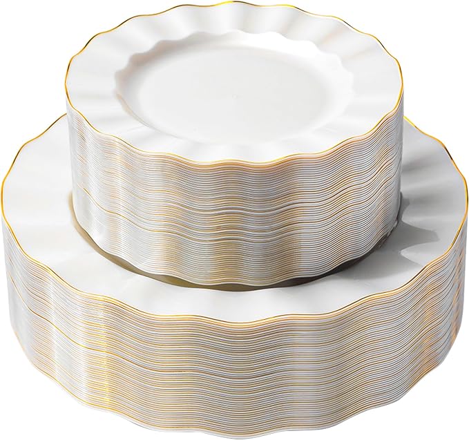 72PCS Pearl White Plastic Plates, Wavy Plates by QualQuot