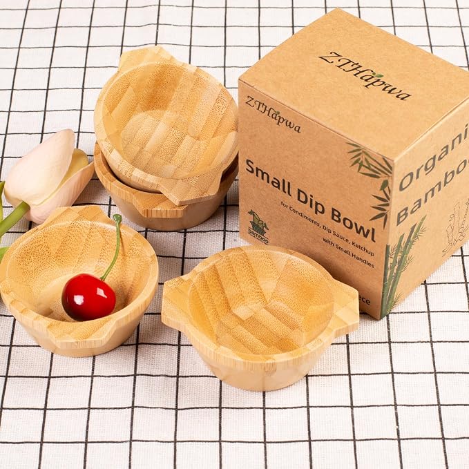 Mini Serving Bowls, 1.7 oz Small Bamboo Dipping Sauce Bowls - Image 2