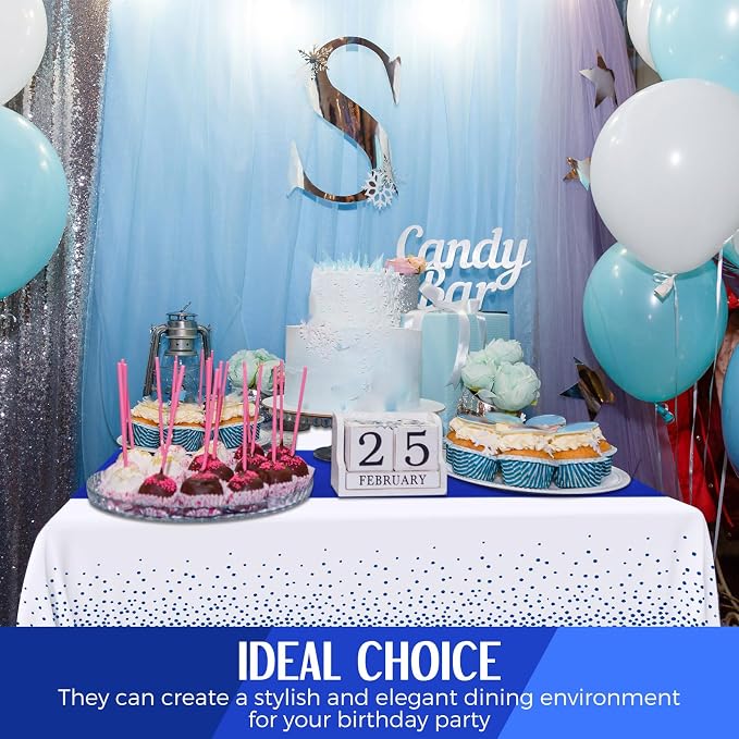 24 Pack Royal Blue Disposable Plastic Tablecloths and Satin Table Runner Set - Image 6