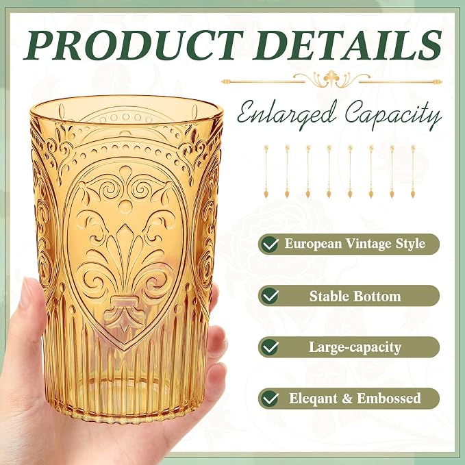 24 Pcs 16 oz Plastic Vintage Drinking Glasses Stemless Ribbed Highball Glasses - Image 3