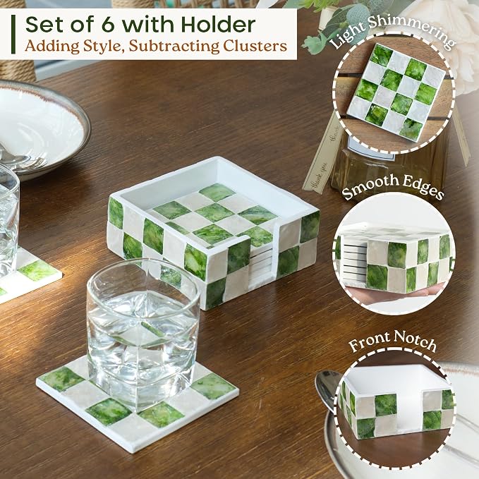 4" Capiz Checkered Coasters Set 6 - Image 4