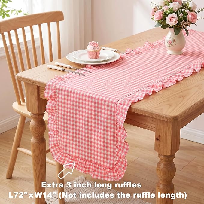 Eternal Beauty 14x72 Gingham Ruffle Table Runner - Image 4