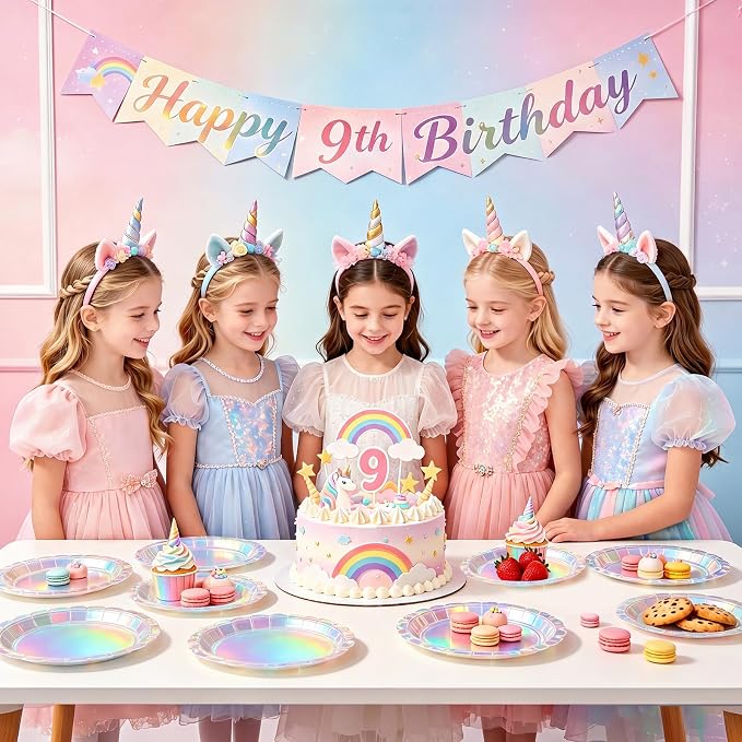 NatNarr 30 Pack Iridescent Plates, Unicorn Birthday, Oil- and Water-Resistant - Image 5
