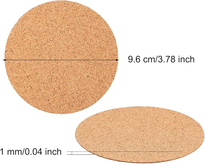 Hotop 60 Pieces 4 x 4 Self Adhesive Cork Coasters Round Circle Cork Mats | Non - Image 2