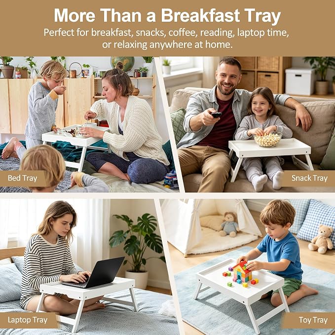 Bamboo Breakfast Trays with Folding Legs, laptops and serving in bed or on sofa. - Image 7