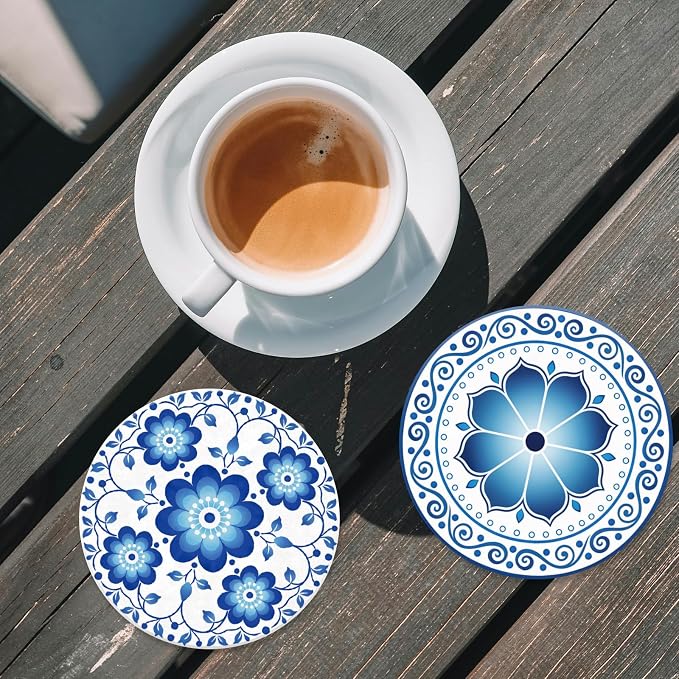 10pcs Coasters for Drinks Abstract Boho Flowers Absorbent Coasters Set Round - Image 5