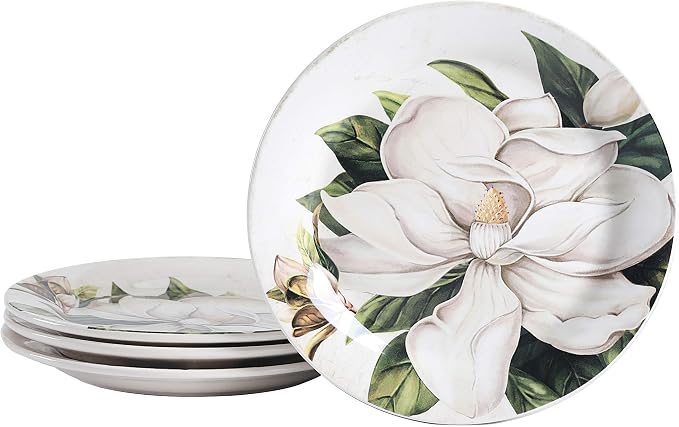 Bico Magnolia Floral Salad Plates Set of 4, 8.75 Inch Ceramic Dessert Plates by Bico