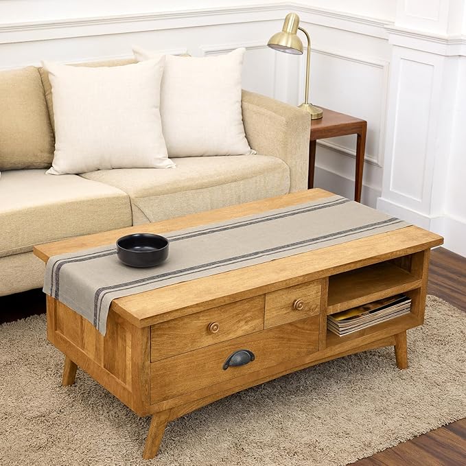 Solino Home 100% Pure Linen Table Runner, 14 x 60 in, French Stripe | Table by SolinoHome