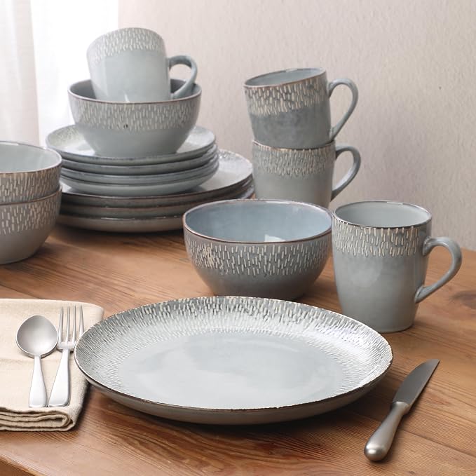 Gibson Elite Jasper 16 Piece Plates and Bowls Reactive Glaze Dishes Stoneware - Image 6