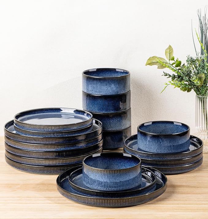 Ceramic Dinnerware Set for 6, 18-Piece Plates and Bowls Set | Lightweight by TheTerra