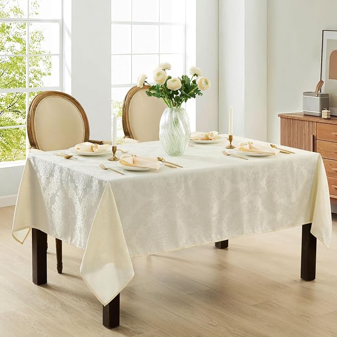 Newbridge Barcelona Luxury Damask Fabric Tablecloth, 60” Wide x 84” Rectangle - Image 6