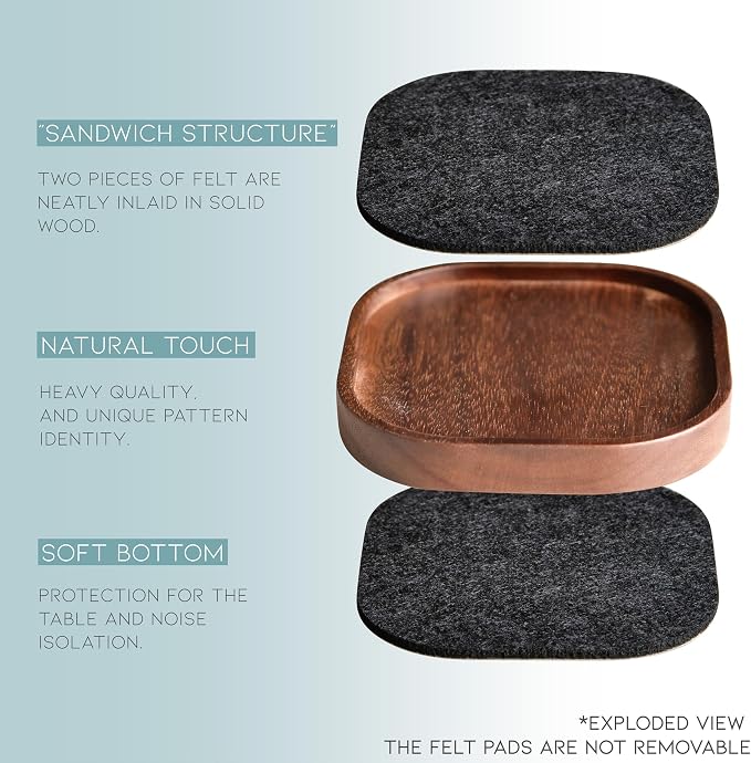Wood Coaster for Drinks, Squircles Absorbent and Insulation Felt Stackable Cup - Image 3