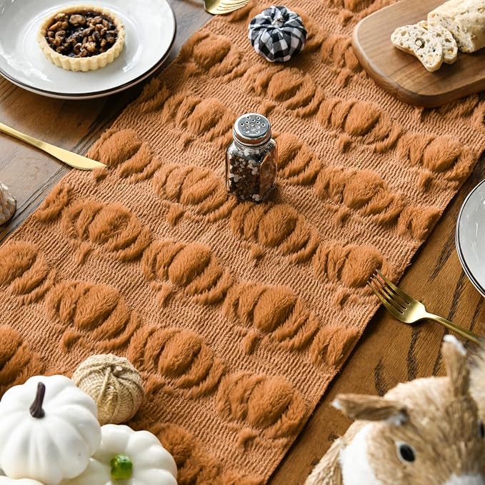 Artoid Mode Caramel Soft Faux Fur Pumpkins Fall Table Runner 13x108 Inch | - Image 4