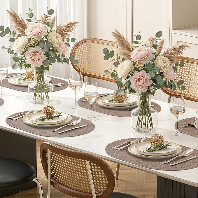 Placemats Set of 4, 11.8 x 17 Inch, Light Brown | Heat Resistant Oval Faux - Image 9