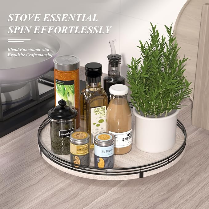 AMH 16-Inch Whitewashed Farmhouse Oak Lazy Susan Organizer | Smooth rotating - Image 5
