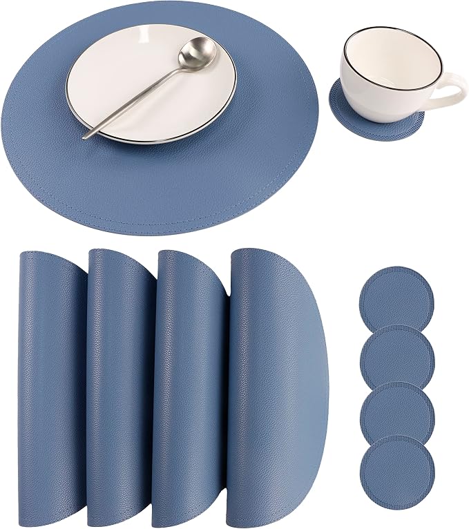 Jovono Faux Leather Round Placemats and Coasters, Coffee Mats Kitchen Table Mats by JOVONO