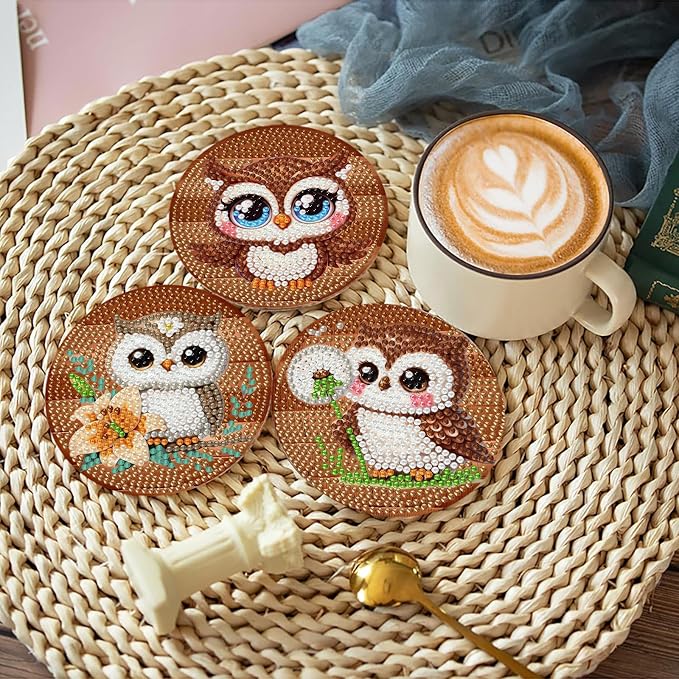 Mrnsiet 8PCS Owl Diamond Art Coasters Kits - Image 4