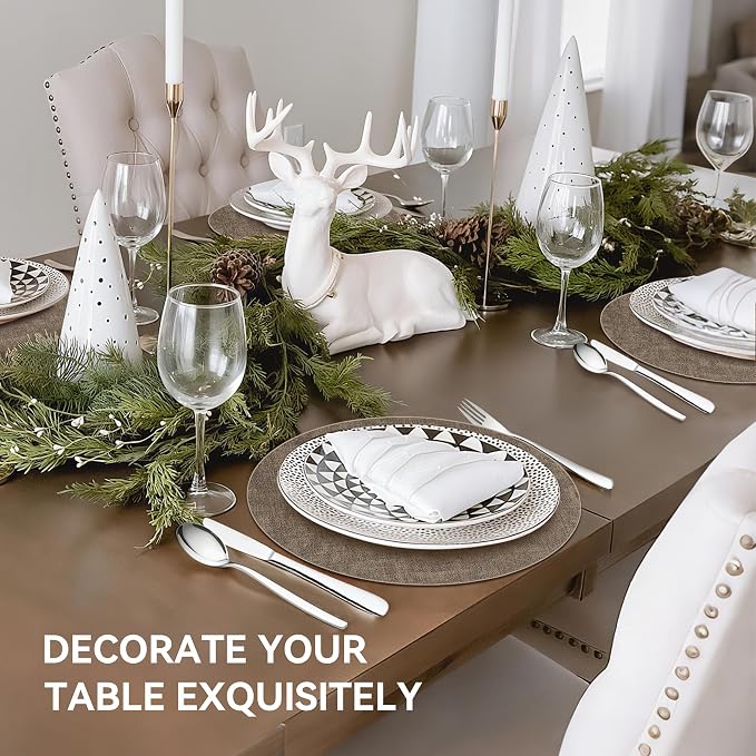 13" Round Placemats Set of 12, Reversible Faux Leather Heat Resistant Table Mats - Image 6