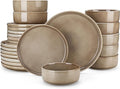 vancasso PLAYA Plates and Bowls Sets, 24 Pieces Dark Brown Dinnerware Sets by vancasso