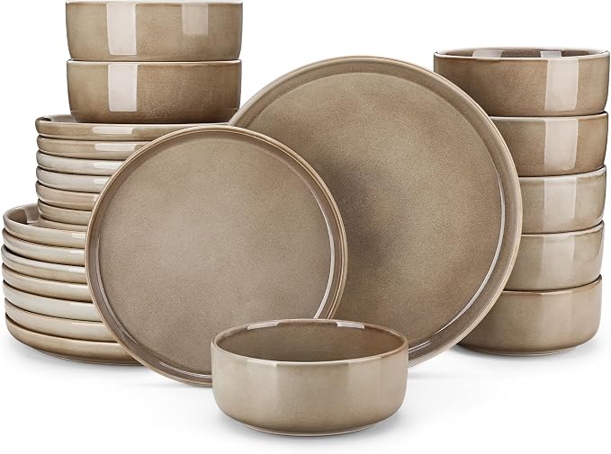 vancasso PLAYA Plates and Bowls Sets, 24 Pieces Dark Brown Dinnerware Sets by vancasso