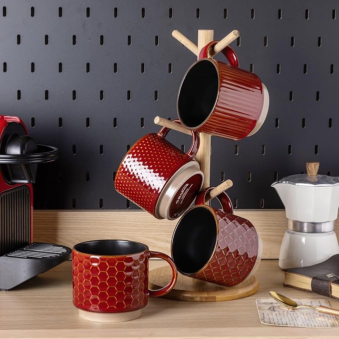 GBhome 12 OZ Stackable Coffee Mugs Set of 4, Ceramic Coffee Cups Set | 4 - Image 7