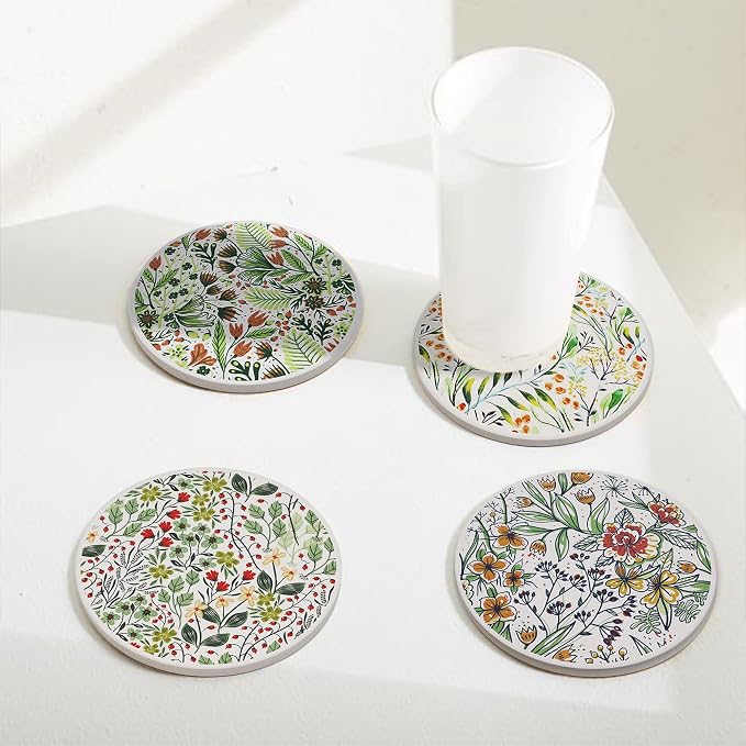 AD Set of 6 Coasters for Drinks Absorbing Round Ceramic Stone Coaster - Image 7