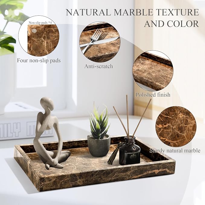 Real Natural Marble Tray for Bathroom, Genuine Marble Stone Vanity Tray - Image 5
