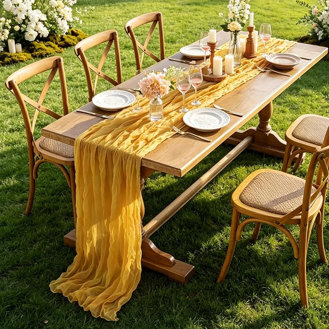 Yellow Cheesecloth Table Runner, 10FT Rustic Gold Boho Gauze Table Runner - Image 6