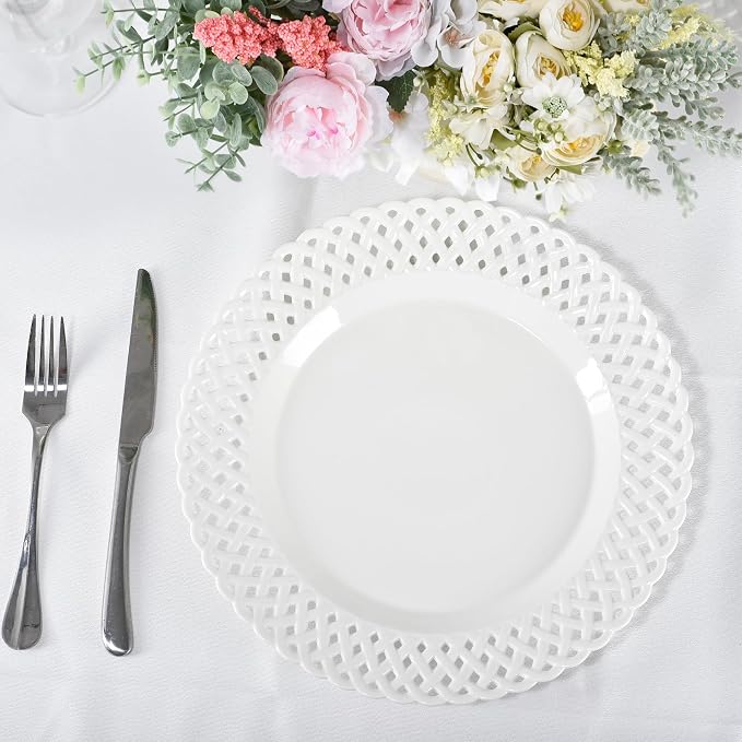 Large White Dinner Plates 12 inch, Ceramic Dinner Plates Set of 4, Basketweave - Image 6