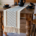 EMMTEEY Macrame Table Runner Boho Style 94 Inches Long, Hexagonal Black | by EMMTEEY