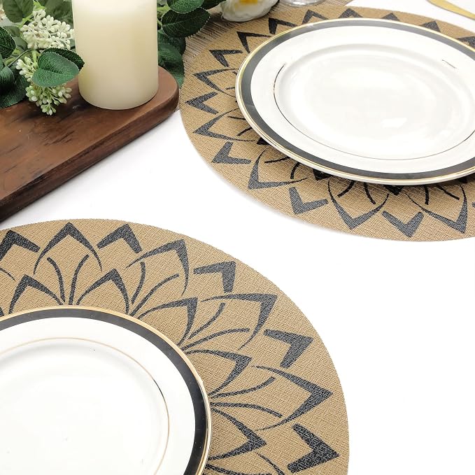 SHACOS 15 inch Round Vinly Placemats Set of 6 Boho Flower Print Place Mats - Image 8
