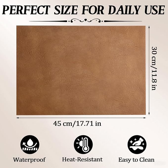 Faux Leather Placemats for Dining Table Set of 8, Edge-Sealed PU Leather Table - Image 2