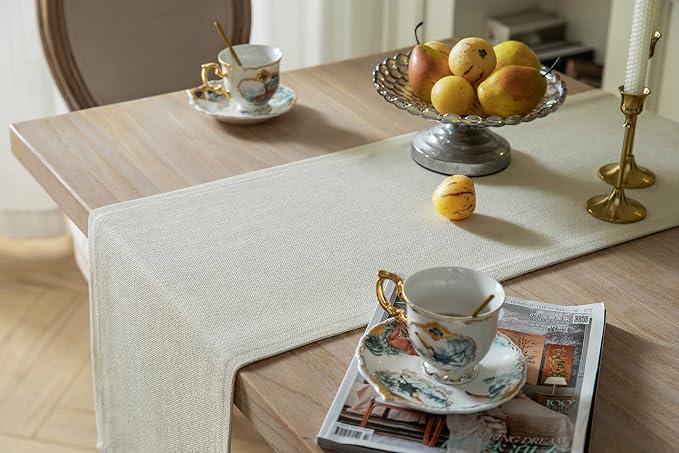 Burlap Style Farmhouse Table Runner, 14x108 Inches Cream | Thick Durable Fabric - Image 4